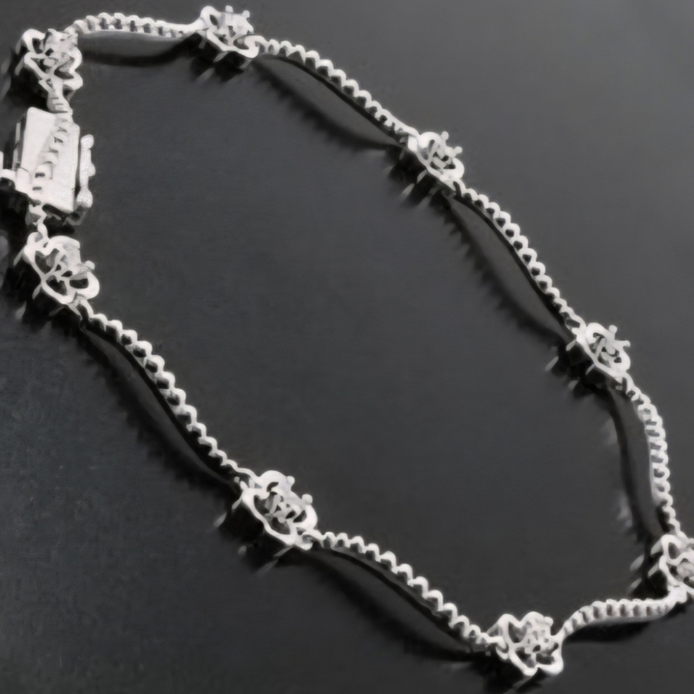 Hypnotic Womens 14K White Gold Over Solid Sterling Silver & Diamonds Bracelet